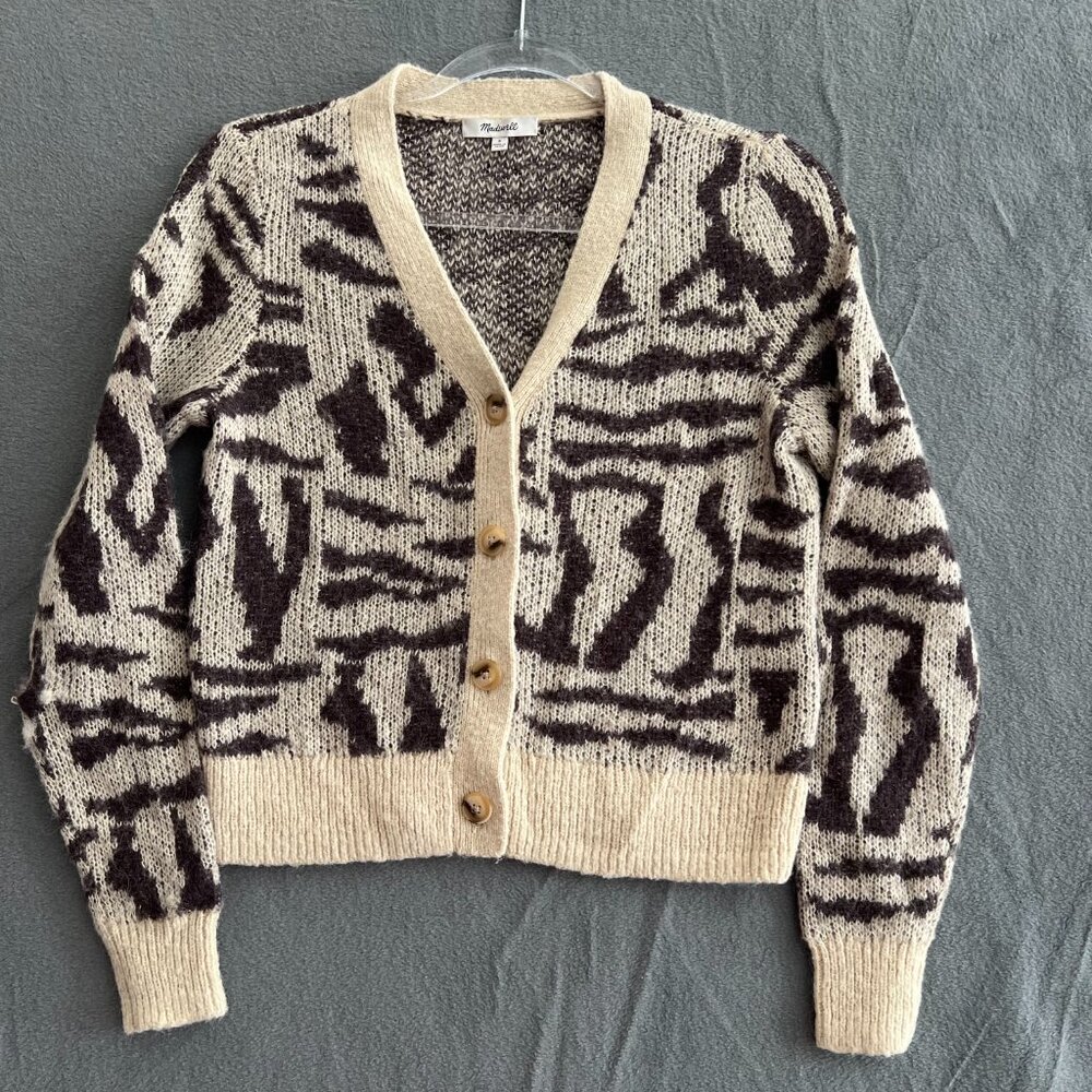 Madewell V-Neck Cardigan in Abstract Animal sz S Alpaca Blend - Picture 2 of 8